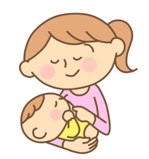 赤ちゃんに授乳しているママのイラスト画像です。