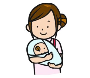 赤ちゃんを抱っこしている看護師さんのイラスト画像です。