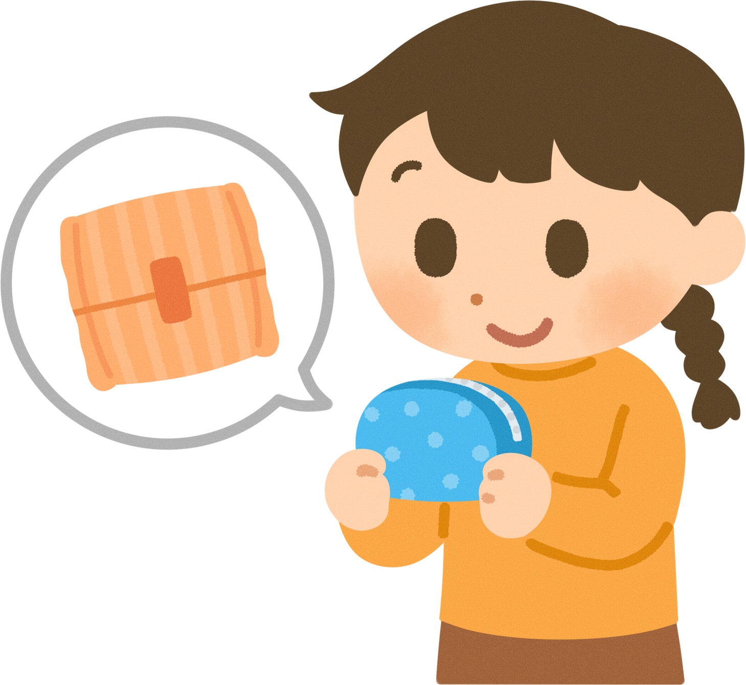 ナプキンの入ったポーチを手に持っている女性のイラスト画像です。