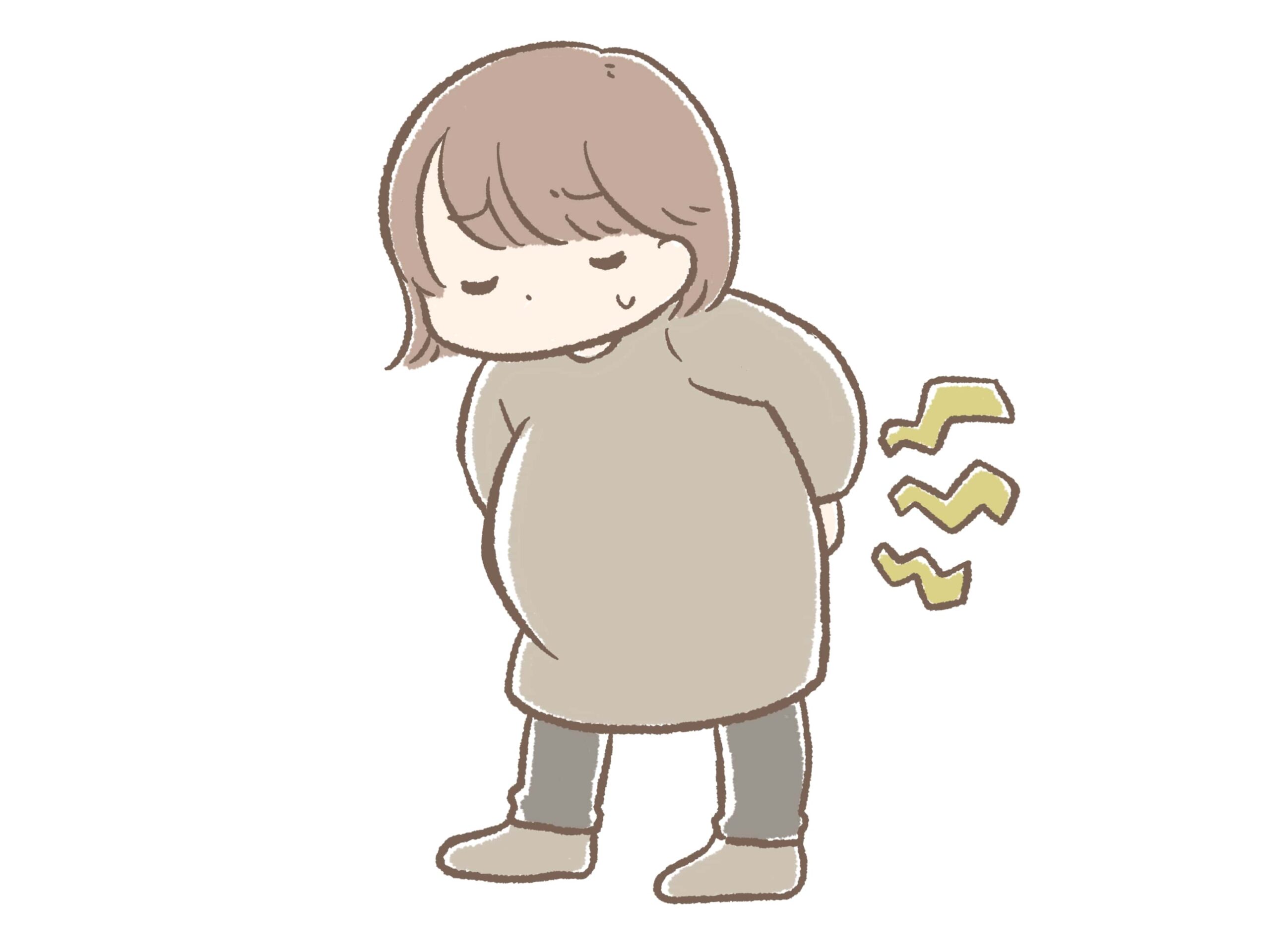 腰が痛くて悩んでいる様子の妊婦さんのイラストです。