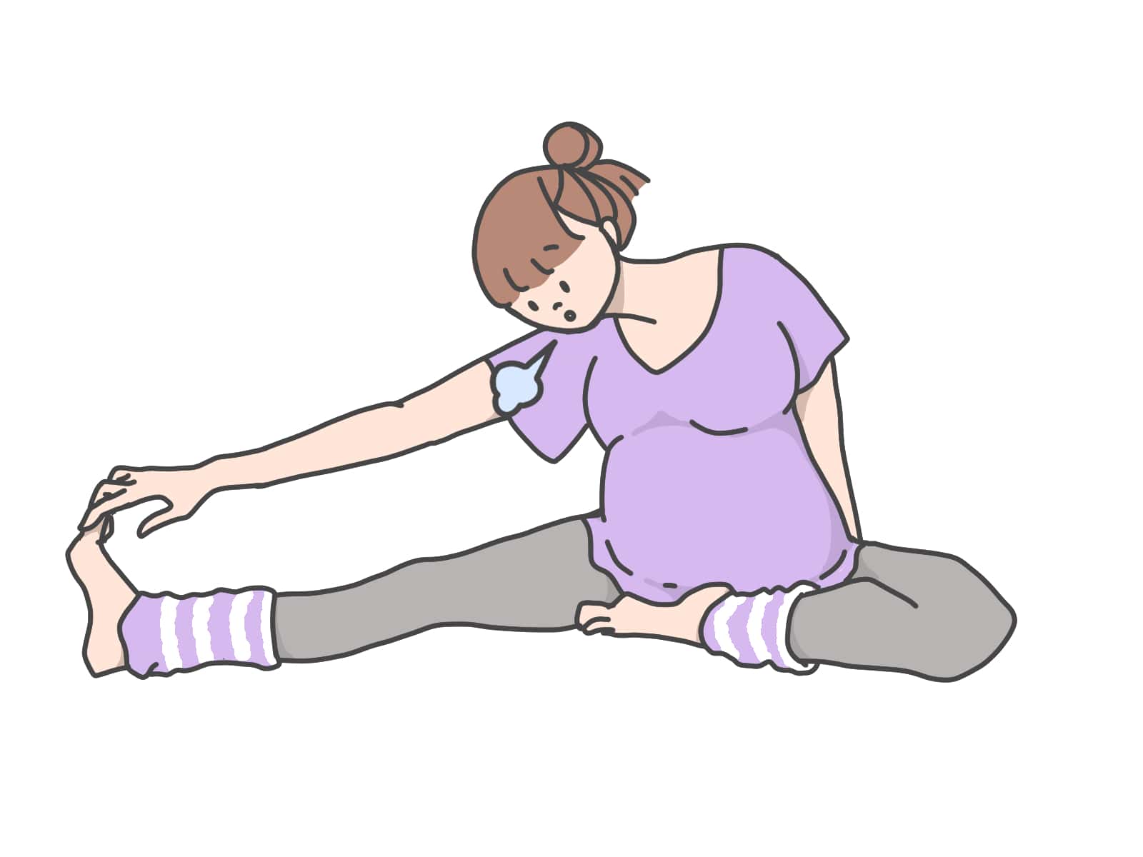 開脚ストレッチをしている妊婦さんのイラストです。