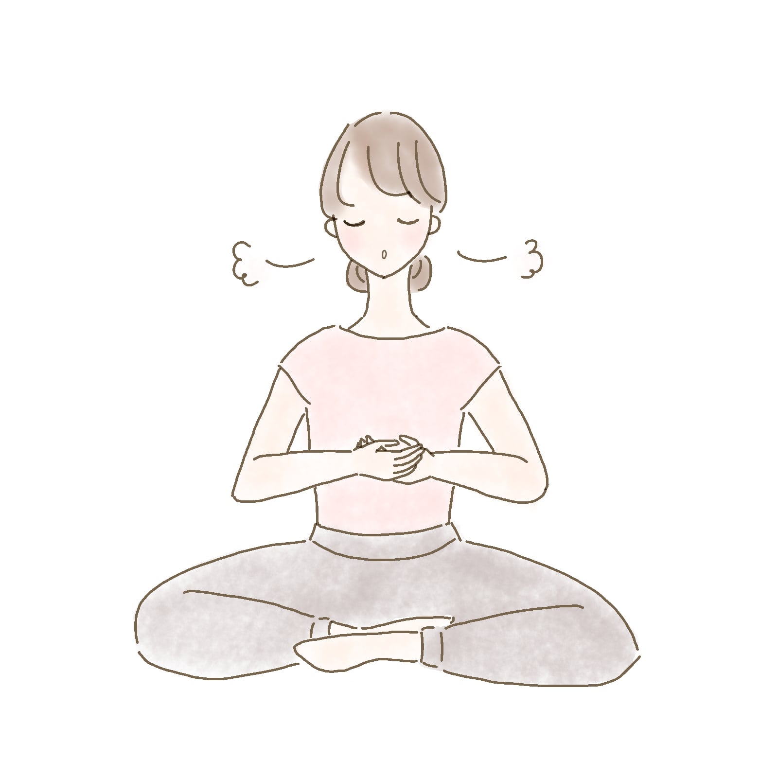 目を閉じ、お腹に手を当てて呼吸を意識する妊婦さんのイラストです。